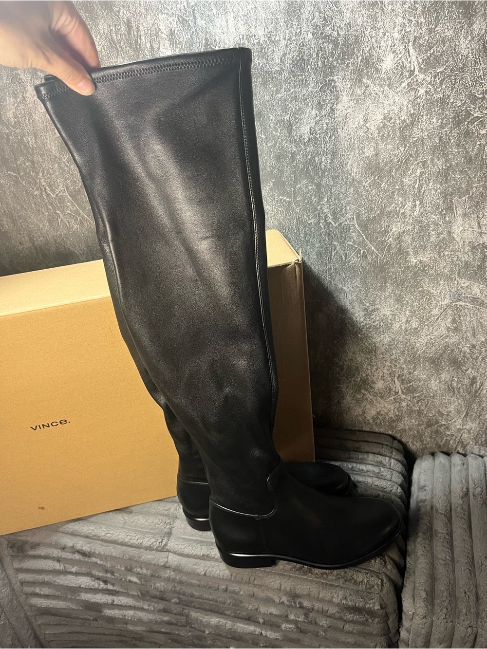 Vince Tall Black Leather Over-the-Knee Riding Boots new
